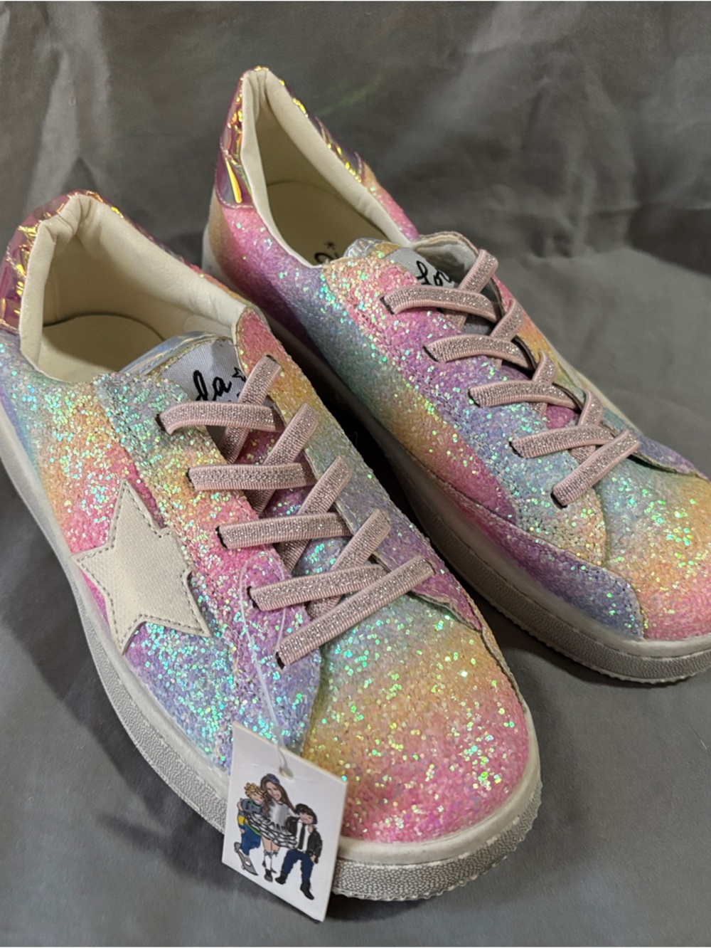 Lola + The Boys Pastel Glitter Rainbow Sneakers with White Star Accent